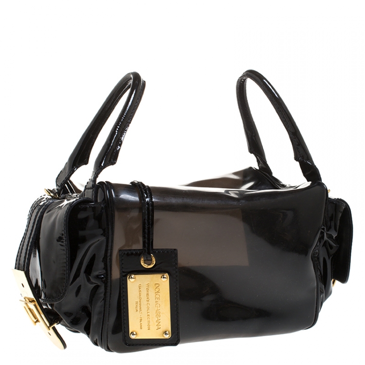 Pre Owned Dolce & Gabbana Black Vinyl and Patent Leather Side Pocket Top Handle Bag