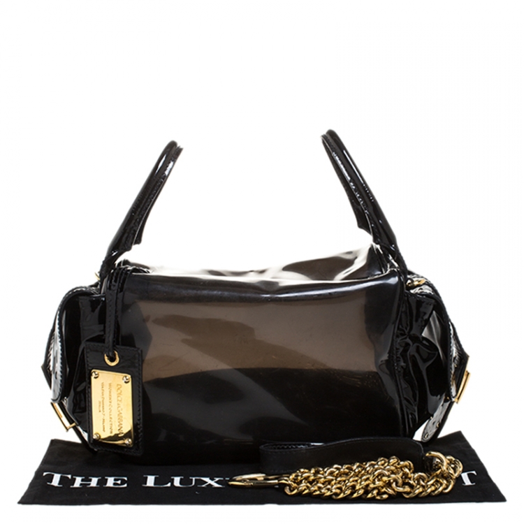 Pre Owned Dolce & Gabbana Black Vinyl and Patent Leather Side Pocket Top Handle Bag