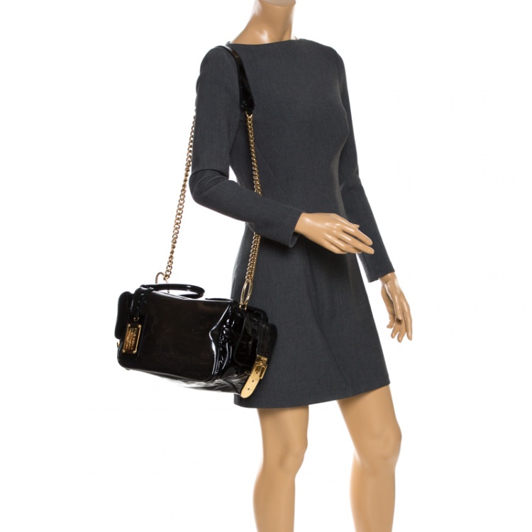 Pre Owned Dolce & Gabbana Black Vinyl and Patent Leather Side Pocket Top Handle Bag
