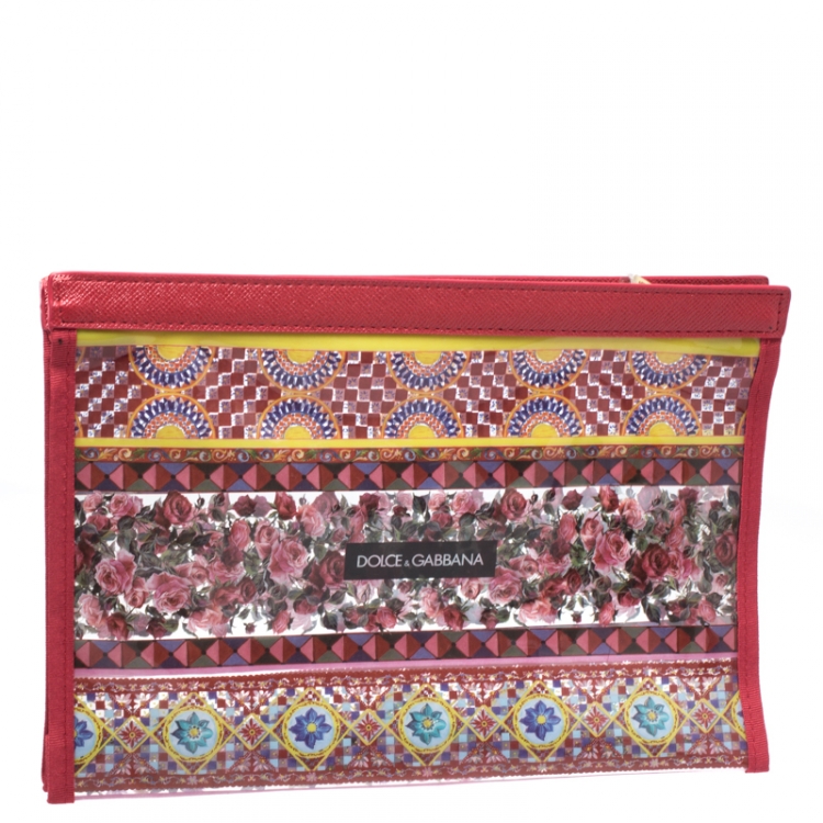 Pre Owned Dolce & Gabbana Red Printed PVC Swimsuit Pouch