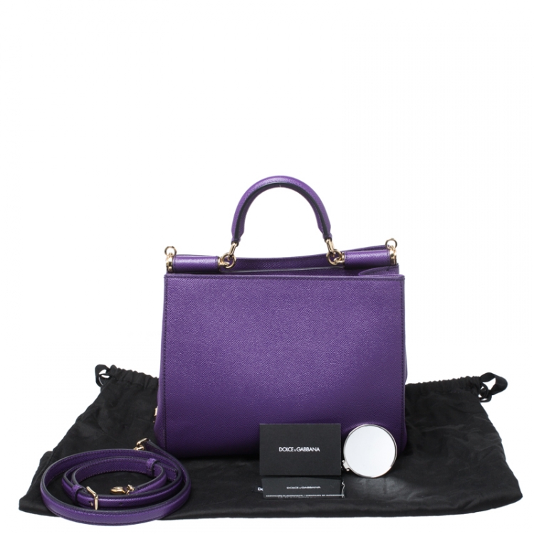 Pre Owned Dolce & Gabbana Purple Leather Miss Sicily Top Handle Bag