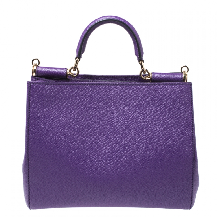 Pre Owned Dolce & Gabbana Purple Leather Miss Sicily Top Handle Bag