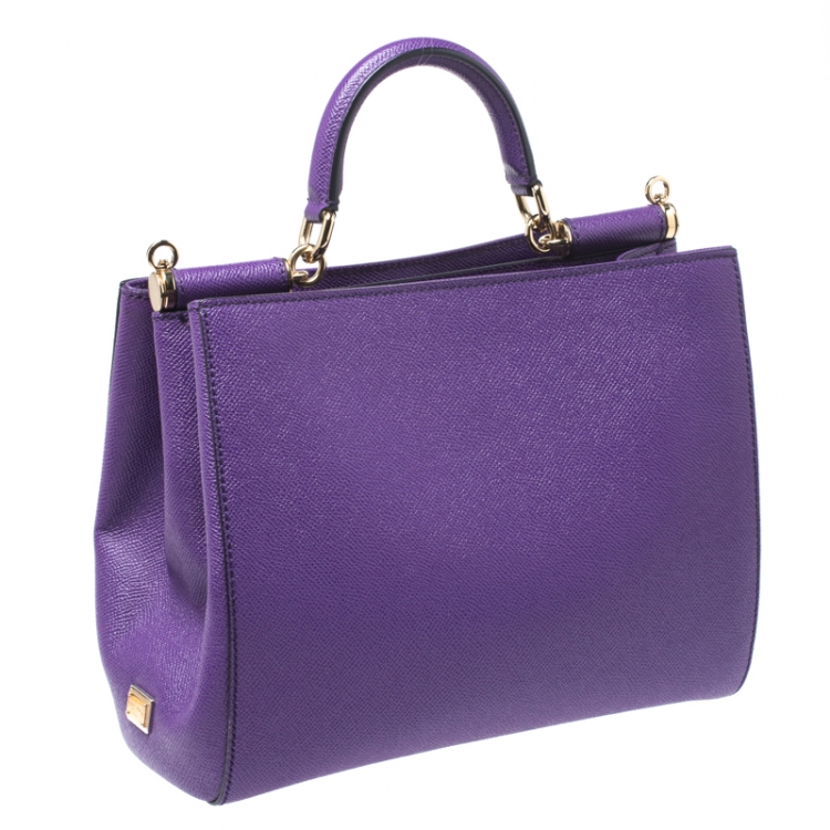 Pre Owned Dolce & Gabbana Purple Leather Miss Sicily Top Handle Bag