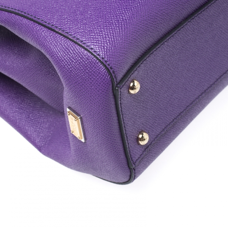 Pre Owned Dolce & Gabbana Purple Leather Miss Sicily Top Handle Bag