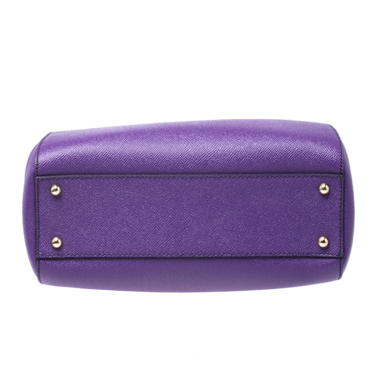 Pre Owned Dolce & Gabbana Purple Leather Miss Sicily Top Handle Bag
