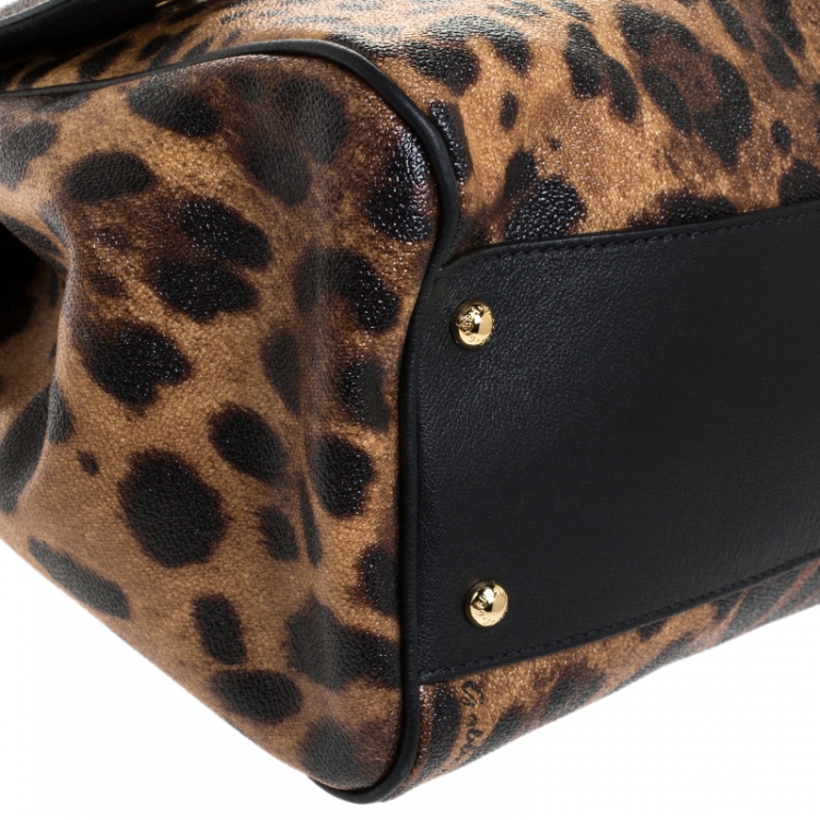 Pre Owned Dolce & Gabbana Brown Leopard Print Coated Canvas Large Miss Sicily Top Handle Bag