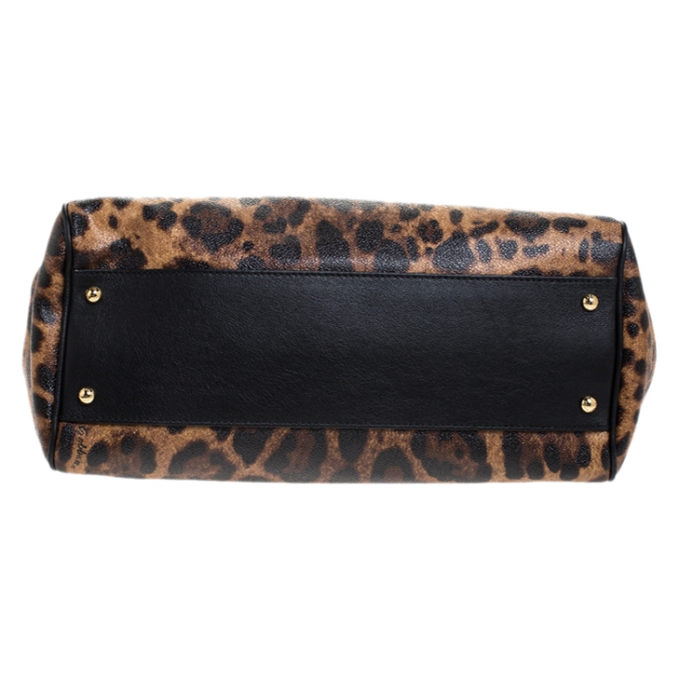 Pre Owned Dolce & Gabbana Brown Leopard Print Coated Canvas Large Miss Sicily Top Handle Bag