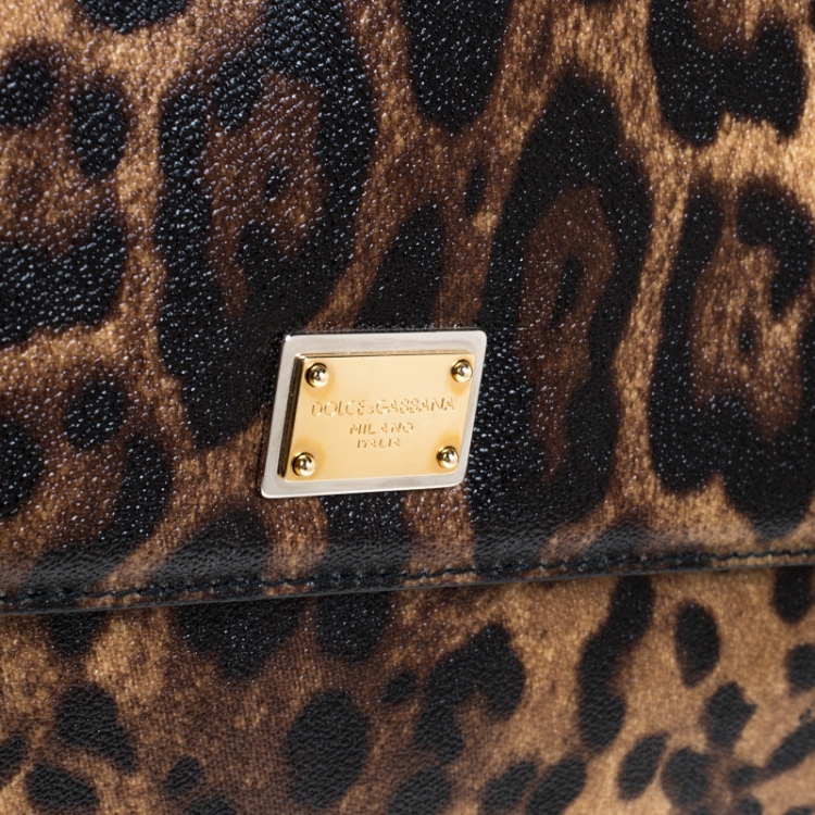 Pre Owned Dolce & Gabbana Brown Leopard Print Coated Canvas Large Miss Sicily Top Handle Bag