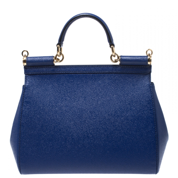 Pre Owned Dolce & Gabbana Blue Leather Medium Miss Sicily Top Handle Bag