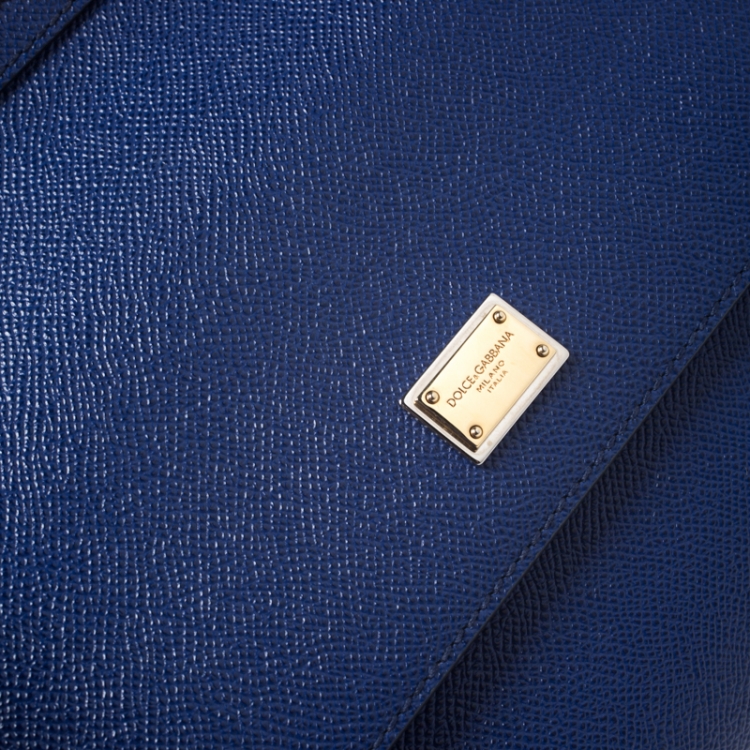 Pre Owned Dolce & Gabbana Blue Leather Medium Miss Sicily Top Handle Bag
