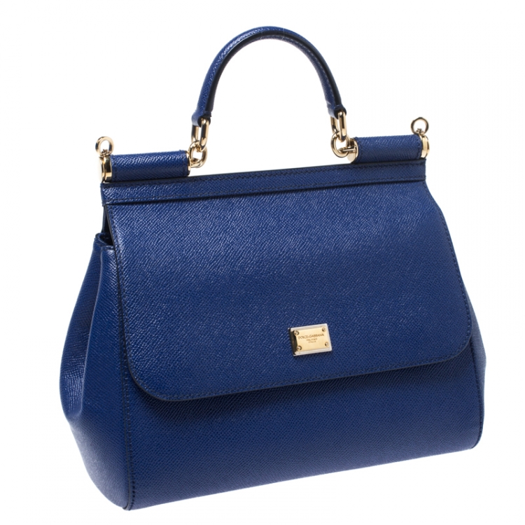 Pre Owned Dolce & Gabbana Blue Leather Medium Miss Sicily Top Handle Bag