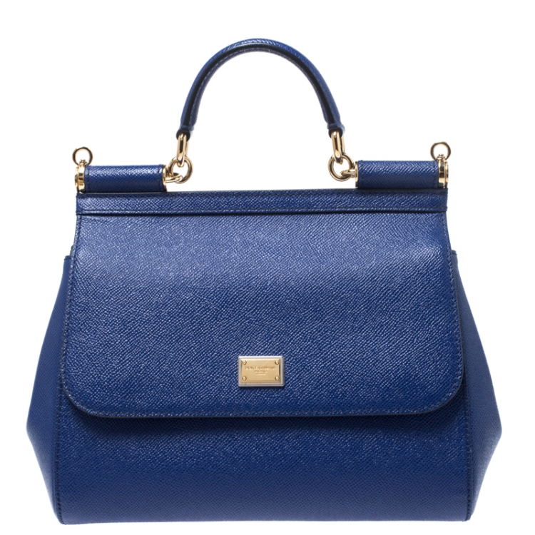 Pre Owned Dolce & Gabbana Blue Leather Medium Miss Sicily Top Handle Bag