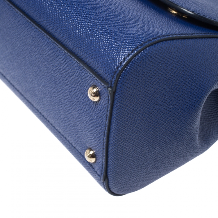 Pre Owned Dolce & Gabbana Blue Leather Medium Miss Sicily Top Handle Bag