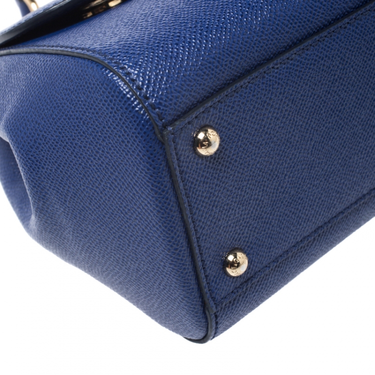 Pre Owned Dolce & Gabbana Blue Leather Medium Miss Sicily Top Handle Bag