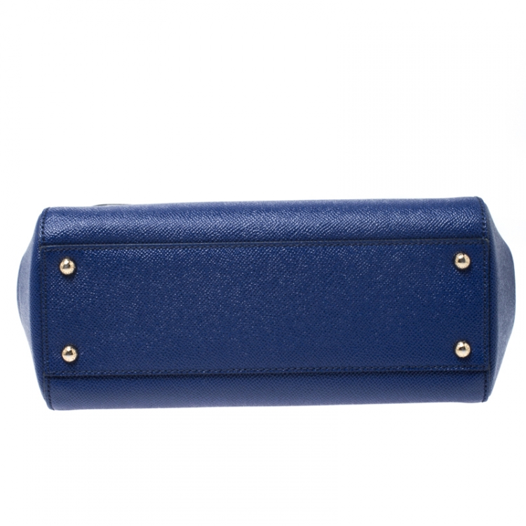 Pre Owned Dolce & Gabbana Blue Leather Medium Miss Sicily Top Handle Bag