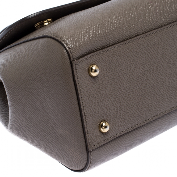 Pre Owned Dolce & Gabbana Grey Leather Medium Miss Sicily Top Handle Bag
