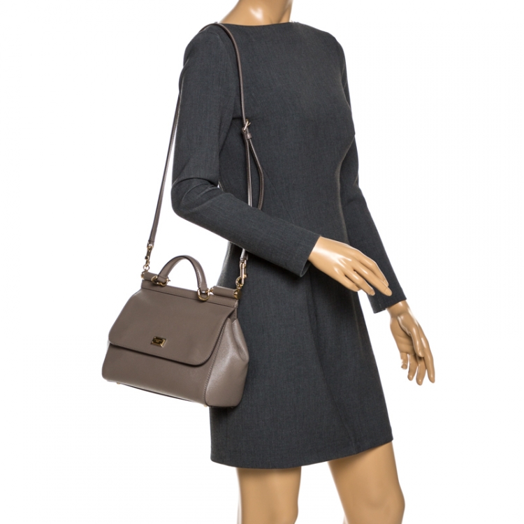 Pre Owned Dolce & Gabbana Grey Leather Medium Miss Sicily Top Handle Bag