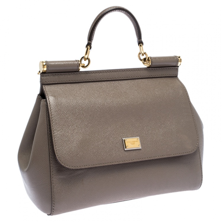 Pre Owned Dolce & Gabbana Grey Leather Medium Miss Sicily Top Handle Bag