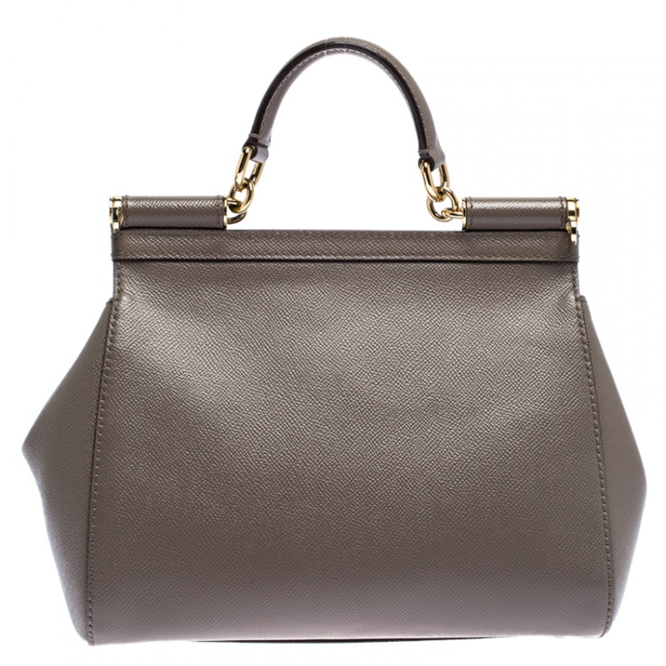 Pre Owned Dolce & Gabbana Grey Leather Medium Miss Sicily Top Handle Bag