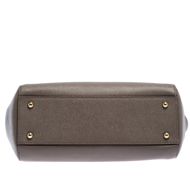 Pre Owned Dolce & Gabbana Grey Leather Medium Miss Sicily Top Handle Bag