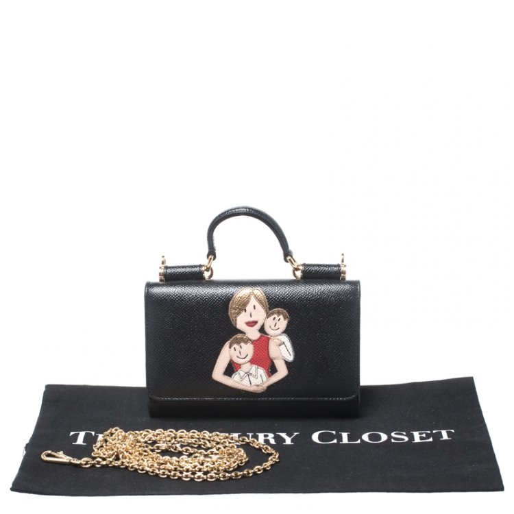 Pre Owned Dolce & Gabbana Black Leather Viva La Mama Miss Sicily WOC