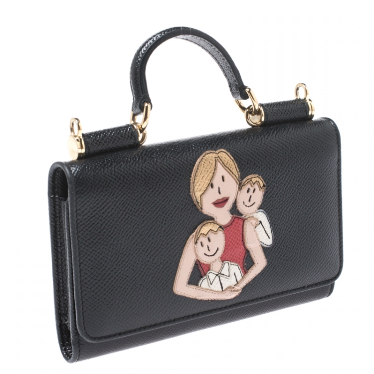 Pre Owned Dolce & Gabbana Black Leather Viva La Mama Miss Sicily WOC
