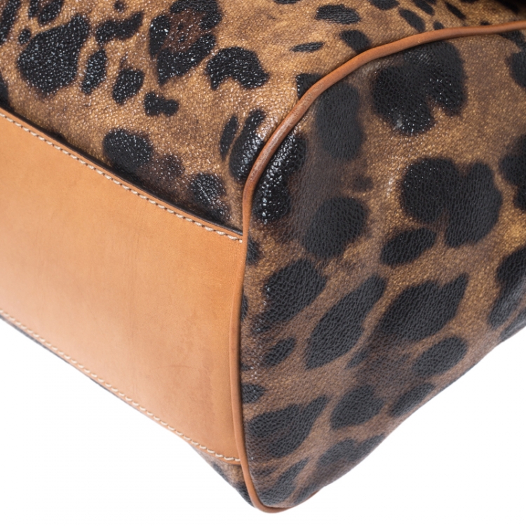 Pre Owned Dolce & Gabbana Leopard Print Coated Canvas and Leather Large Miss Sicily Top Handle Bag