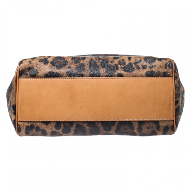 Pre Owned Dolce & Gabbana Leopard Print Coated Canvas and Leather Large Miss Sicily Top Handle Bag