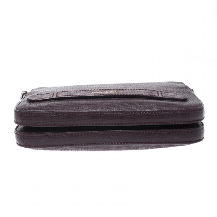 Pre Owned Dolce & Gabbana Burgundy Leather Double Zip Clutch