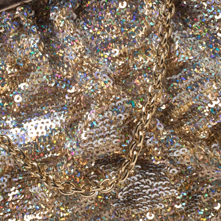 Pre Owned Dolce & Gabbana Gold Sequin Crystal Embellished Lock Frame Chain Clutch