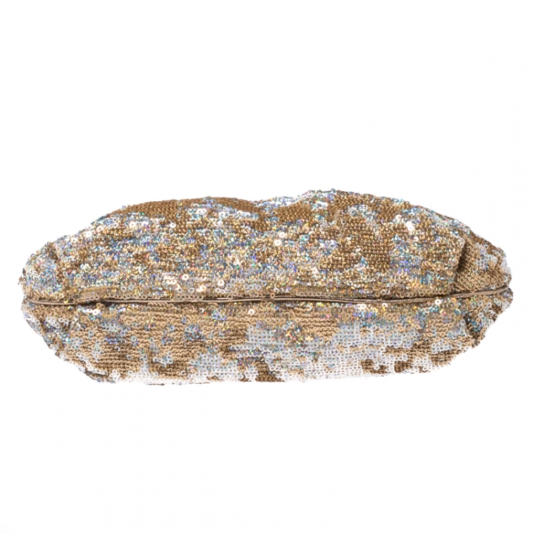 Pre Owned Dolce & Gabbana Gold Sequin Crystal Embellished Lock Frame Chain Clutch