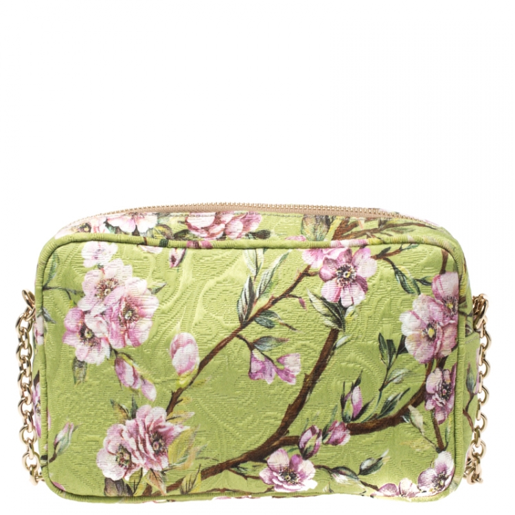 Pre Owned Dolce & Gabbana Lime Floral Print Fabric Miss Glam Crossbody Bag