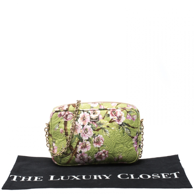 Pre Owned Dolce & Gabbana Lime Floral Print Fabric Miss Glam Crossbody Bag