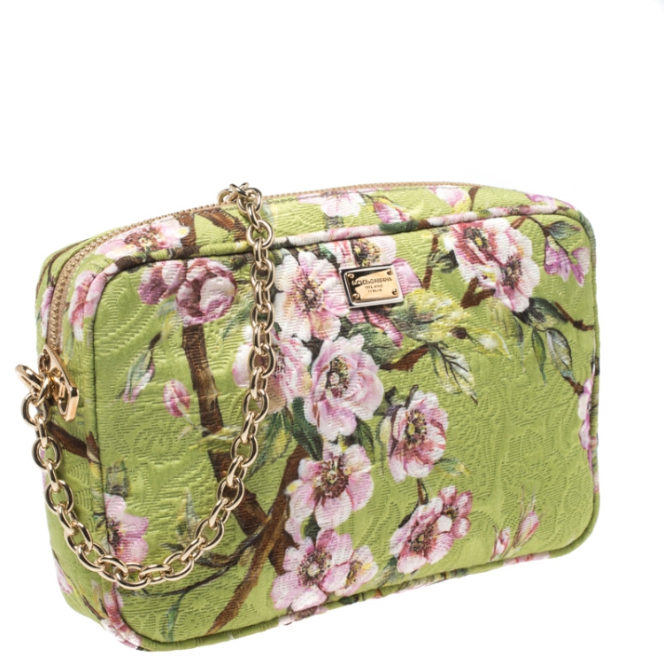 Pre Owned Dolce & Gabbana Lime Floral Print Fabric Miss Glam Crossbody Bag
