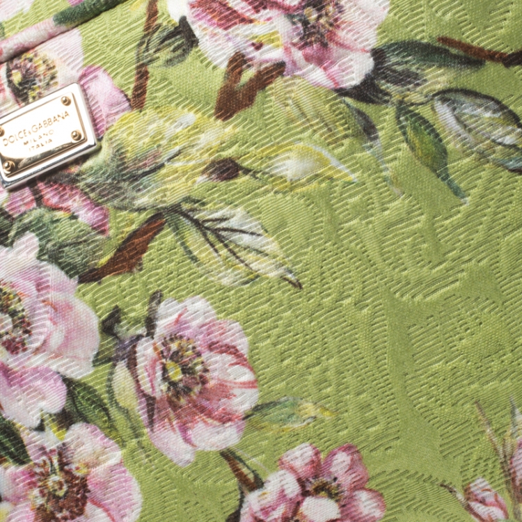 Pre Owned Dolce & Gabbana Lime Floral Print Fabric Miss Glam Crossbody Bag