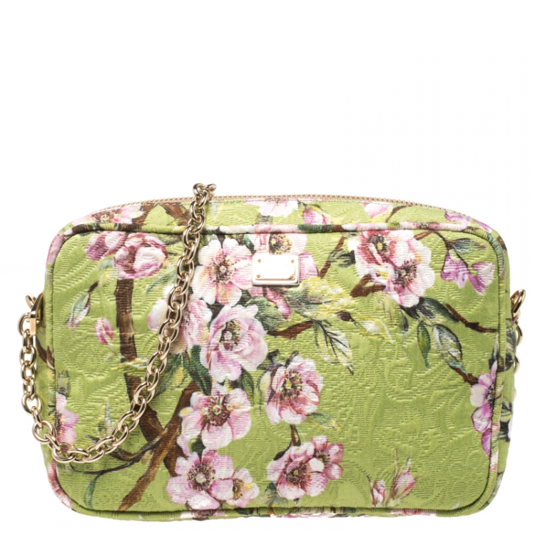 Pre Owned Dolce & Gabbana Lime Floral Print Fabric Miss Glam Crossbody Bag