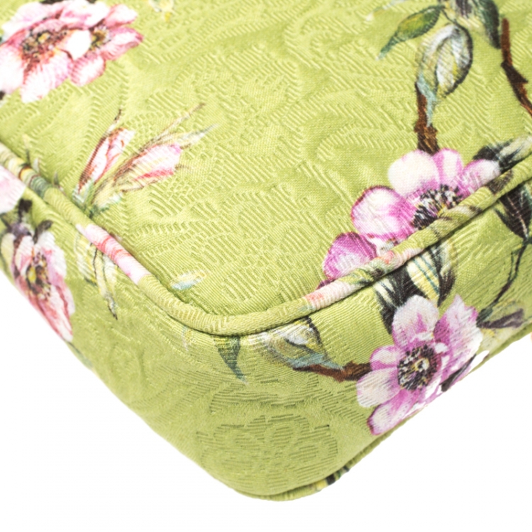 Pre Owned Dolce & Gabbana Lime Floral Print Fabric Miss Glam Crossbody Bag