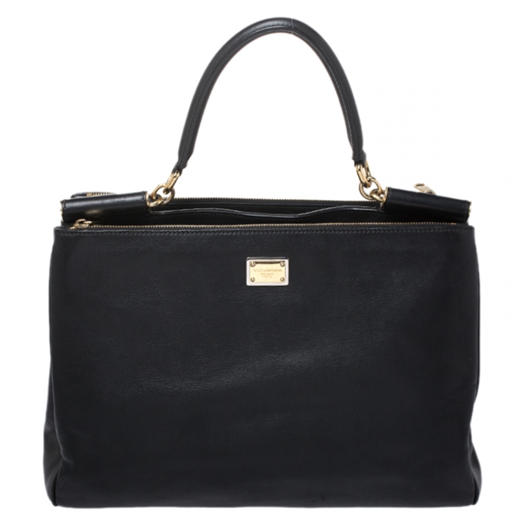 Pre Owned Dolce & Gabbana Black Leather Miss Sicily Top Handle Bag