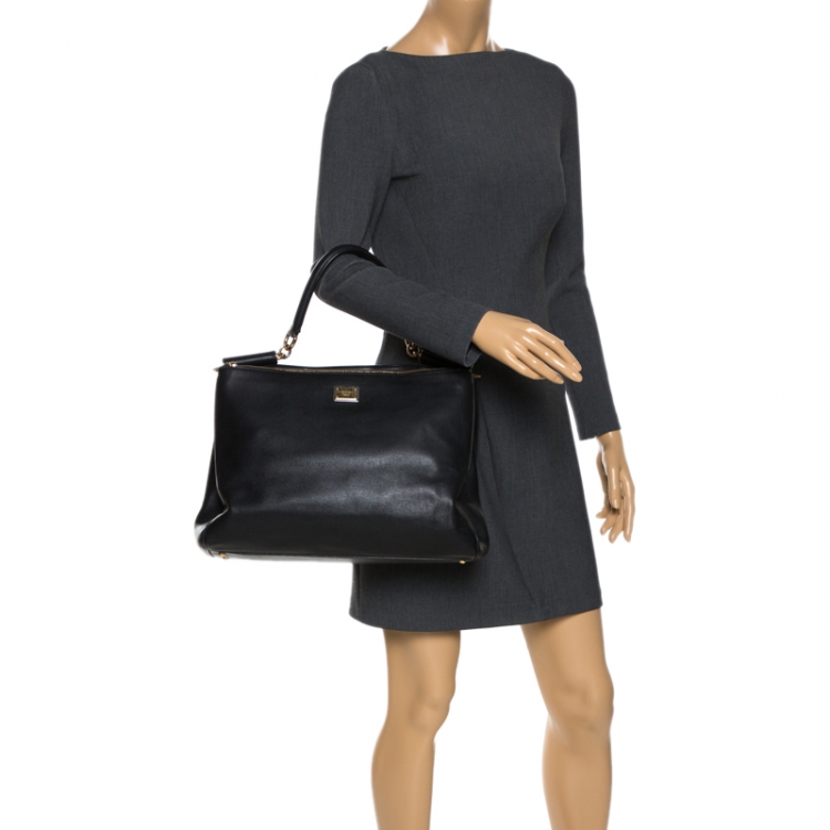 Pre Owned Dolce & Gabbana Black Leather Miss Sicily Top Handle Bag