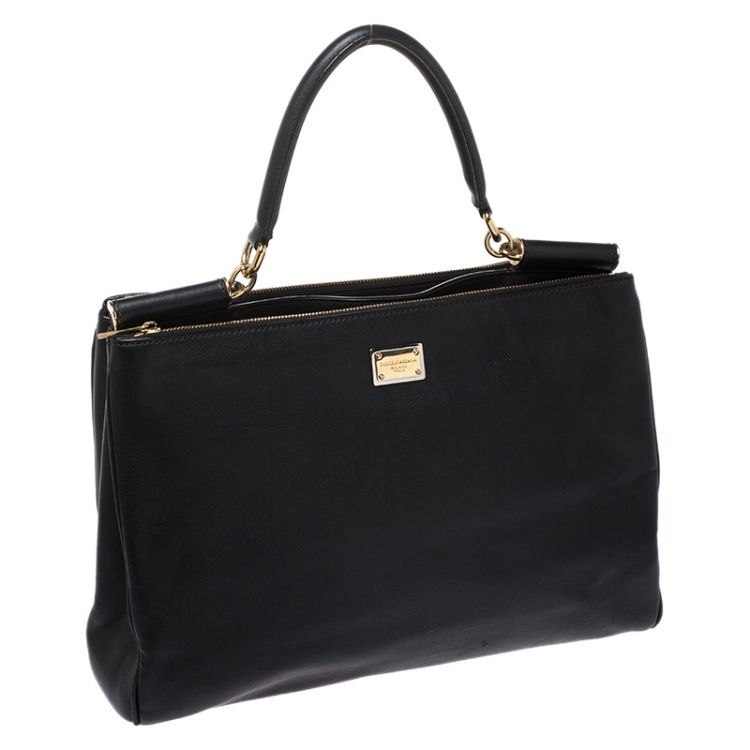 Pre Owned Dolce & Gabbana Black Leather Miss Sicily Top Handle Bag
