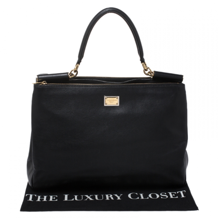 Pre Owned Dolce & Gabbana Black Leather Miss Sicily Top Handle Bag