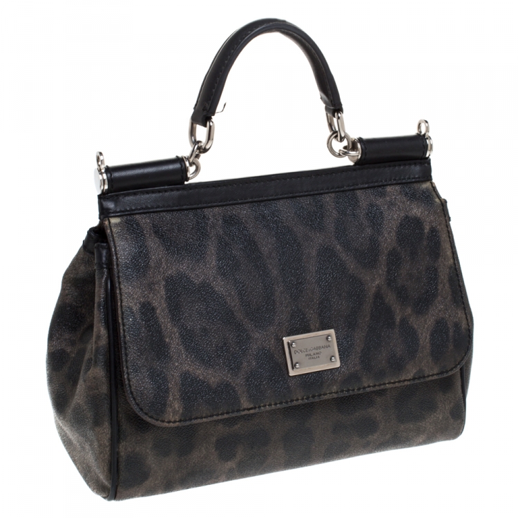 Pre Owned Dolce & Gabbana Leopard Print Leather Medium Miss Sicily Top Handle Bag