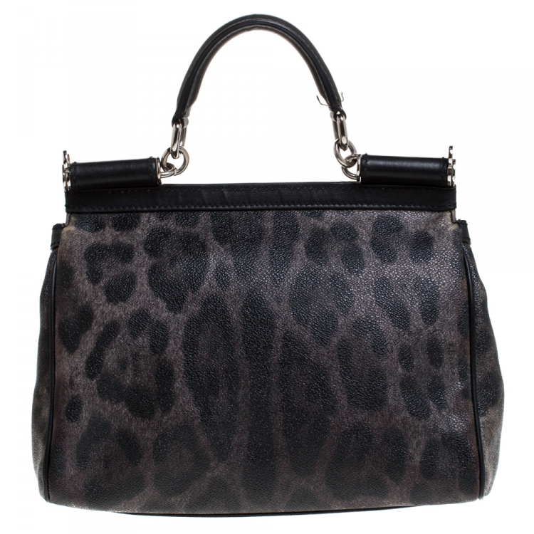 Pre Owned Dolce & Gabbana Leopard Print Leather Medium Miss Sicily Top Handle Bag