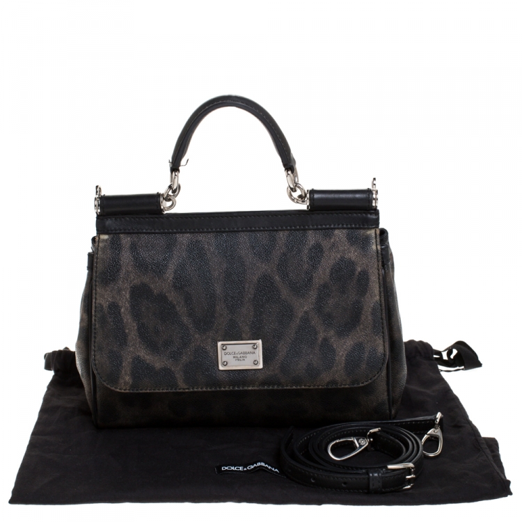 Pre Owned Dolce & Gabbana Leopard Print Leather Medium Miss Sicily Top Handle Bag