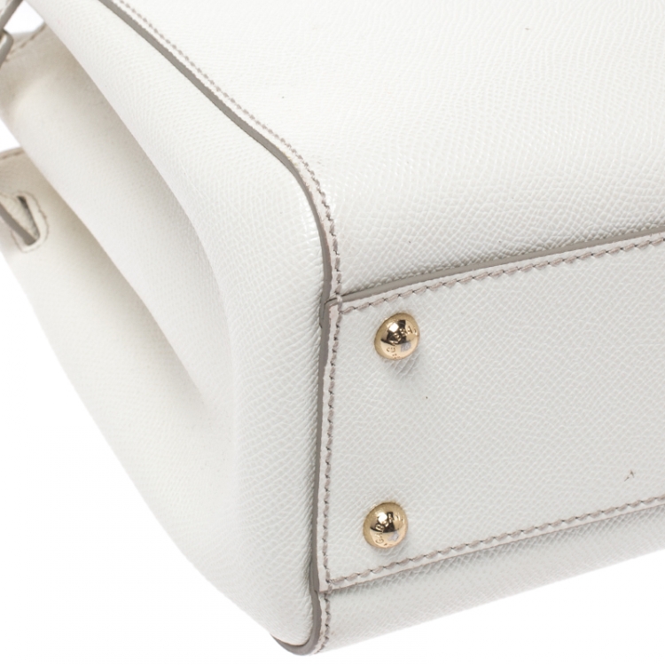 Pre Owned Dolce & Gabbana White Leather Miss Sicily Double Zip Top Handle Bag