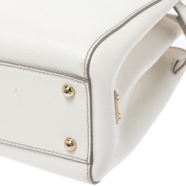Pre Owned Dolce & Gabbana White Leather Miss Sicily Double Zip Top Handle Bag