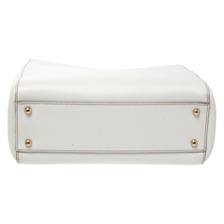 Pre Owned Dolce & Gabbana White Leather Miss Sicily Double Zip Top Handle Bag