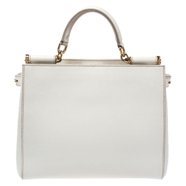 Pre Owned Dolce & Gabbana White Leather Miss Sicily Double Zip Top Handle Bag
