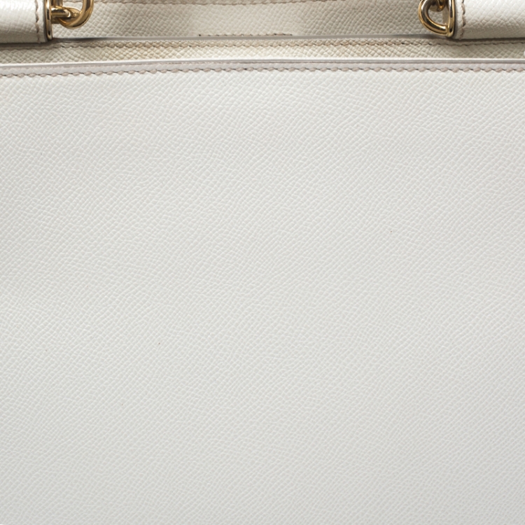 Pre Owned Dolce & Gabbana White Leather Miss Sicily Double Zip Top Handle Bag