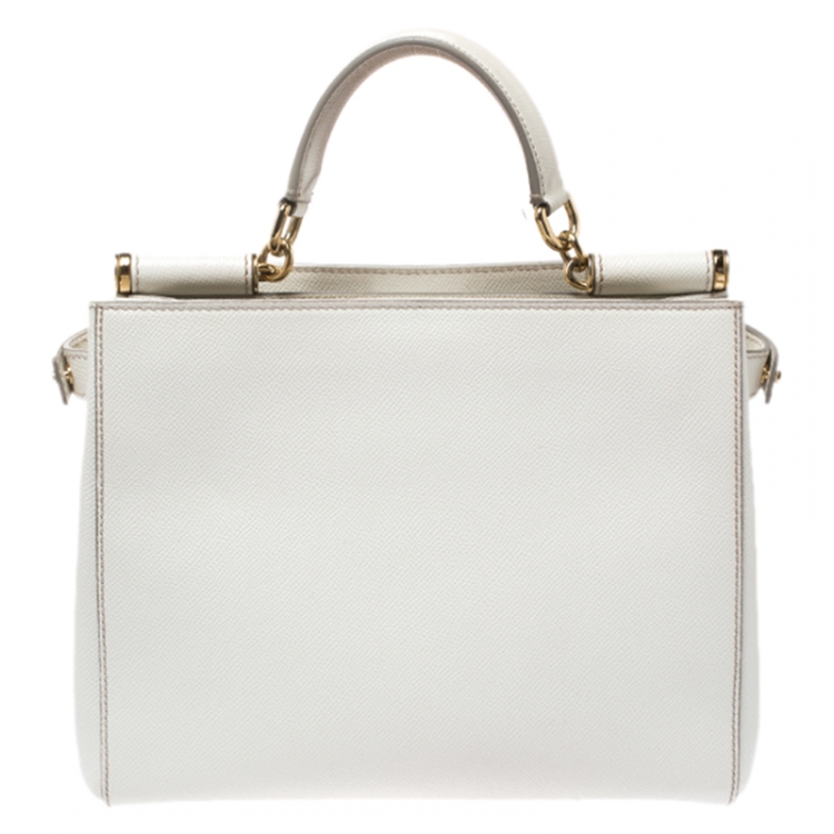 Pre Owned Dolce & Gabbana White Leather Miss Sicily Double Zip Top Handle Bag